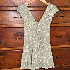 FAVLUX Green and White Ruffled Tiered Sundress